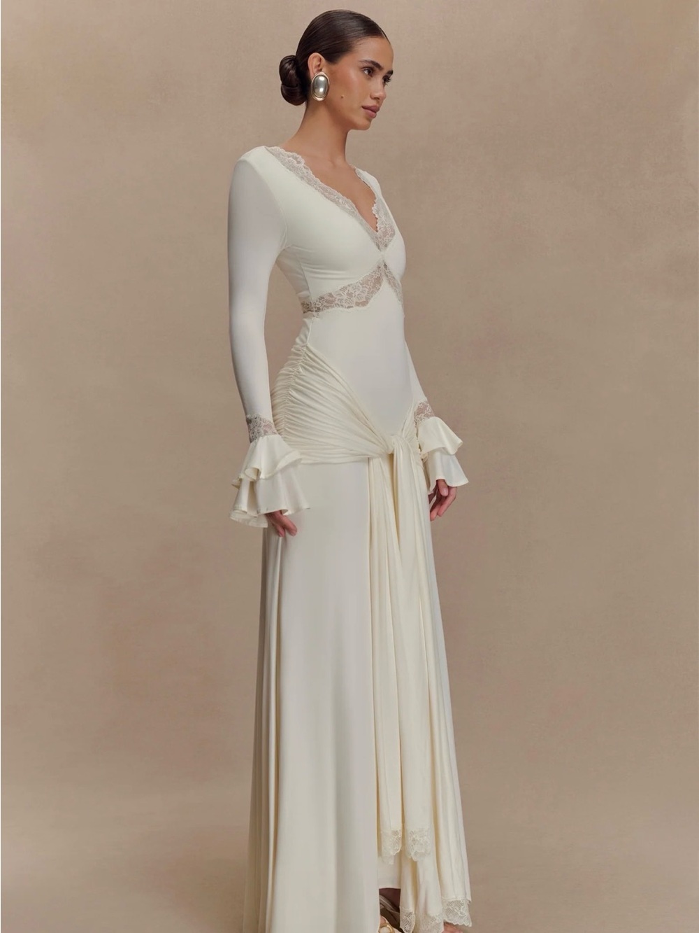 Electra Slinky Lace Maxi Dress - Ivory